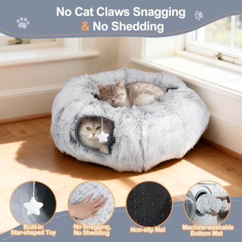 Cat Tunnel Bed for Indoor Cats, Zipper-Style Warm Soft Cat Donut Tunnel Toy