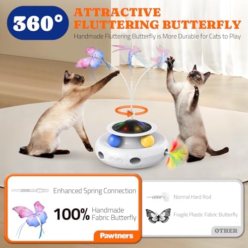 Pawtners Cat Toys, Automatic Interactive Kitten Toys for Indoor Cats, White