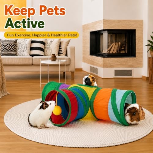 Rypet Guinea Pig Tunnel Hideout 3-Way Collapsible Small Pet Tubes, Rainbow