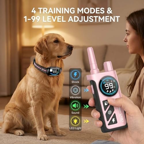 Dog Shock Collar with Remote Control, Shock Collar for Dogs, Pink