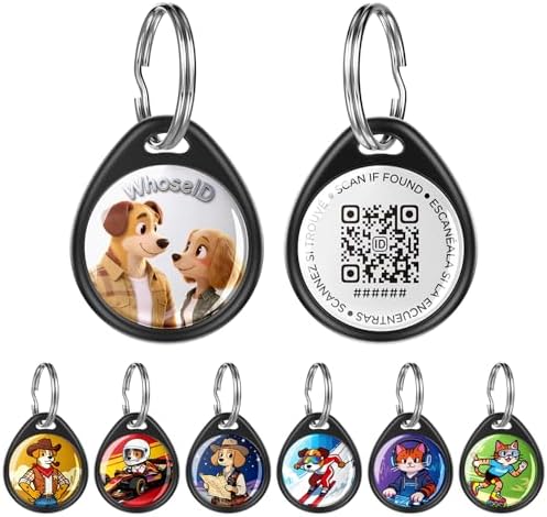 QR Code Dog Tag and Cat Tag, Scan to Reunite Faster, Waterproof and Durable, Lightweight and Quiet, Updatable Contact Info, with Eye-Catching Pet Character Design, Black-Pawsome Pair