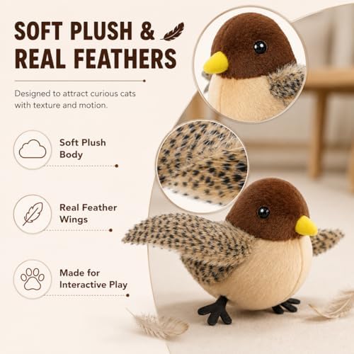 Flying Bird Cat Toy (Not a Flying Bird) – Interactive Flappy Bird Toy for Indoor Cats, USB Rechargeable with Real Feathers, Chirping Sounds & Remote Control