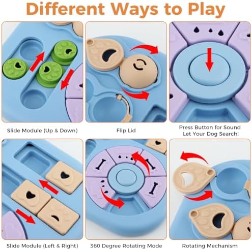 Dog Puzzle Feeder Set with Grooming Tools, Slow Eating Bowl for Mental Stimulation and Digestion, Interactive Feeding Set for Dogs, Blue