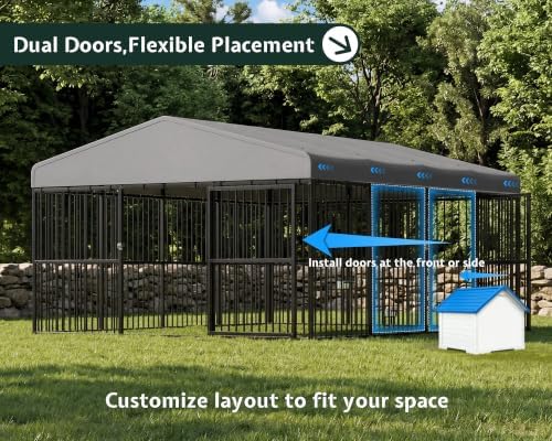 Jocisland 10X13X6.4 FT Outdoor Dog Kennel, 2 Doors, Waterproof Roof