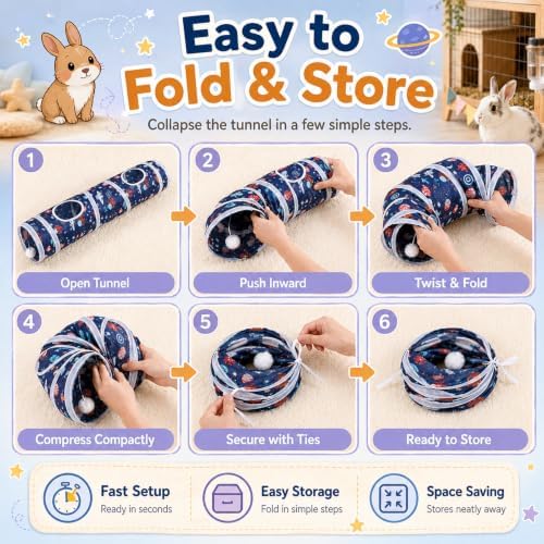 Mechpia Rabbit Toys, Large Bunny Hideout Tunnel and Tube for Rabbit Guinea Pig Chinchilla Ferret Rat