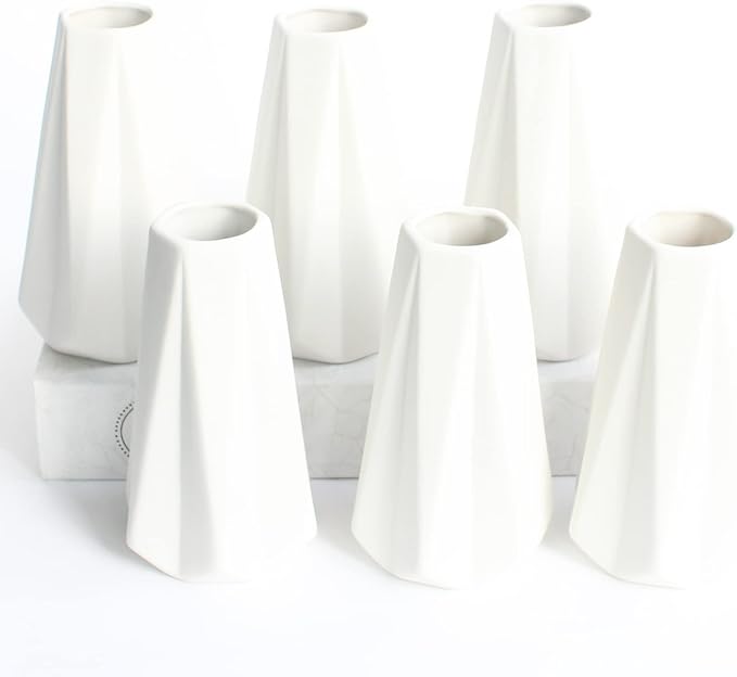 YANLING Modern White Vase for Flowers 6 Pack, Ceramic Vases for Pampas | Grass Small 6 Inch Boho Vases for Home Decor, Minimalism Style for Modern Table Shelf