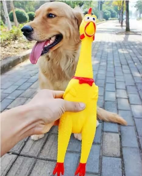 Screamin' Chicken Dog Toy with Squeaker | Durable Rubber | Interactive Fetch & Chew Toy for Small, Medium and Large Dogs | American Owned Small Business