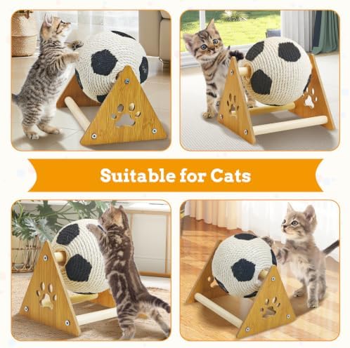 Fhiny Rabbit Scratch Toy, Natural Sisal Rabbit Scratching Ball Cute Sisal Rope Bunny Claw Scratcher Interactive Football Design Scratch Toy, Nail Scratching Post for Indoor Pets Kittens Ferrets