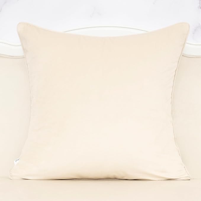 Alerfa Beige Floral Throw Pillow Cover 18 x 18 Inch Cut Velvet Sqaure Luxury Decorative Pillow Cover for Couch Living Room Bedroom