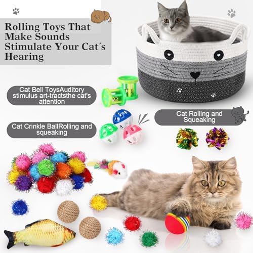 Zopeal 76 Pcs Cat Storage Basket Gift Toys Set, Grey