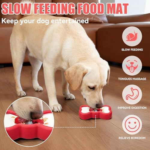 Lick Mat for Dogs, Animire Anti-Spilled Bow Tie Lick Bowls for Anxiety Relief, Silicone Slow Feeder Licking Pad with Suction Cups, Freezeable Dog Enrichment Toy for Boredom and Distraction(Red,S)