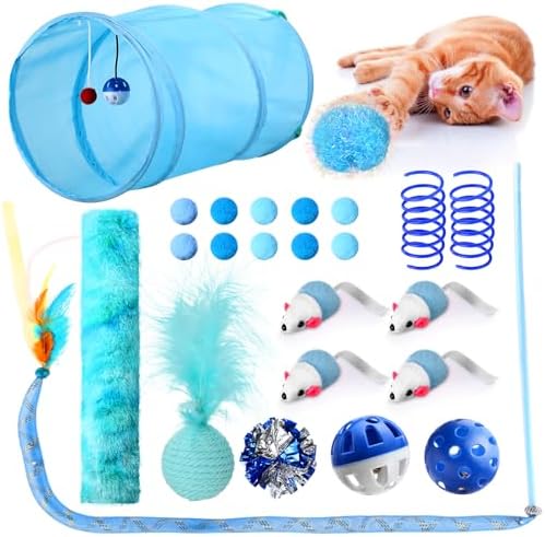 Foilswirl 24 Pcs Cat Toys Set Interactive Kitten Toys Pack, Blue
