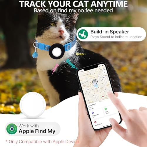 GPS Tracker for Cats, Mini GPS Pet Tracker with Collar, IPX8 Waterproof Cat Trackers Collar,No Monthly Fee,Work with Apple Find My(iOS Only),Smart Trackers for Pets-Blue-2