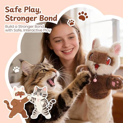 Cat Wrestling Glove, 22 inch Cat Puppet Wrestler with 3 Catnip Pouches & 3 Layer Resistant Protection, Interactive Cat Toy with Removable Bell for Boredom Relief & Mental Stimulation, Raccoon