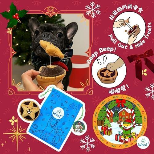 Christmas Mince Pie Nose-Work Dog Toy – Soft Plush Squeaky Treat-Hiding Toy with Crinkle Paper, Interactive Elastic Band, Durable for Small, Medium & Large Dogs