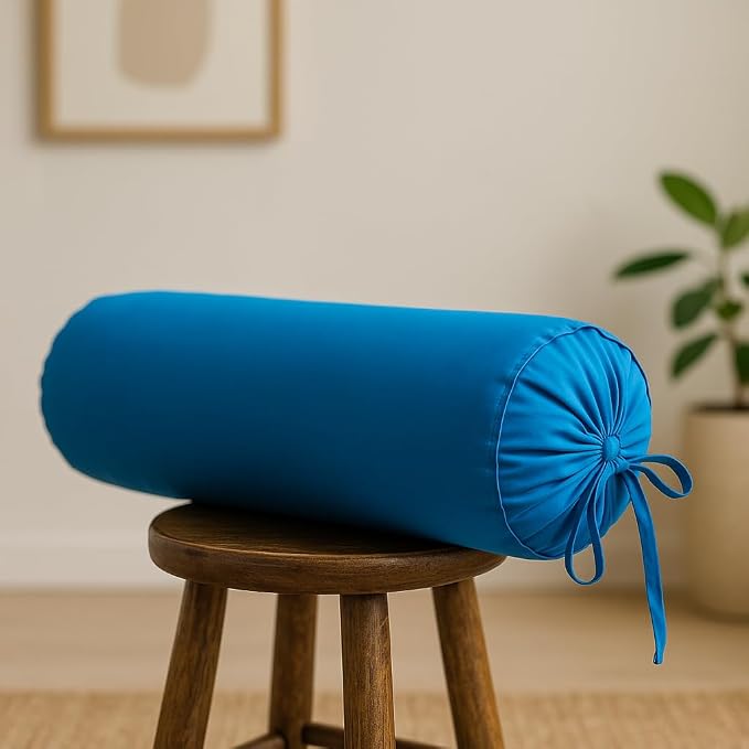Round Bolster Cover Cervical Neck Roll Cotton Pillowcase for Cylindrical Pillow with Drawstring Closure Neck Pillow case 6" x 18" (15 x 45 cm) Turqouise Blue