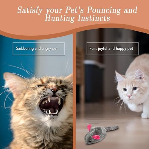SunGrow Squeaky Plush Mice for Cats, 6 Tug Squeaker Chews for Kittens' Interactive Fun, Hide and Seek Activity, Soft Stuffed Fetch for Ferrets