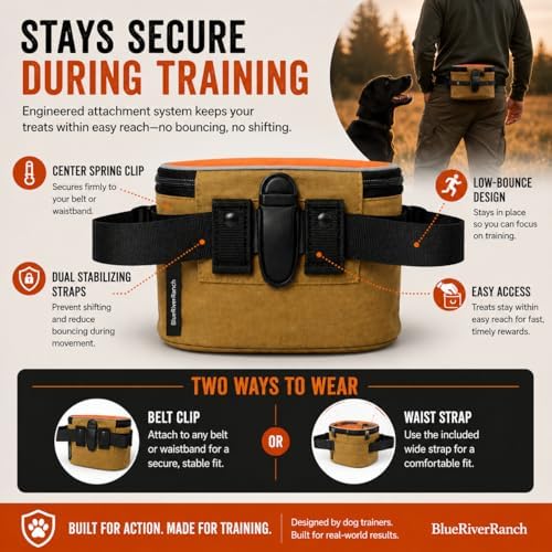Dog Treat Pouch, Auto-Close One-Hand Access Training Treat Bag with Adjustable Waist Belt, Hands-Free Reward Pouch for Dog Training, Walking, Hiking & Obedience
