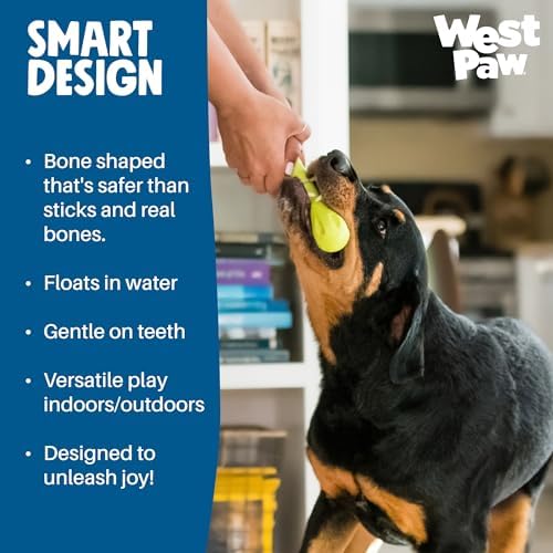 WEST PAW Zogoflex Hurley Dog Bone Chew Toy – Floatable Pet Toys for Aggressive Chewers, Catch, Fetch – Bright-Colored Bones for Dogs – Recyclable, Dishwasher-Safe, Non-Toxic, Large, Tangerine