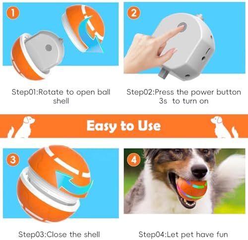 Smart Interactive Dog Toy Ball, Automatic Moving, Self Rolling & Bouncing Dog Ball to Keep Them Busy, Durable TPU Material, Waterproof, Pet Toys for Medium and Large Dogs Indoor & Outdoor (Orange)