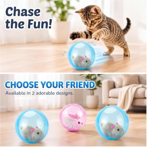 2026 New Self-Rolling Interactive Cat Ball Realistic Animal Automatic Moving Rolling Cat Ball 360° Rolling Spin Moving Cat Ball Fun Indoor Interactive Pet Ball for Cats Dogs Chasing (Blue)