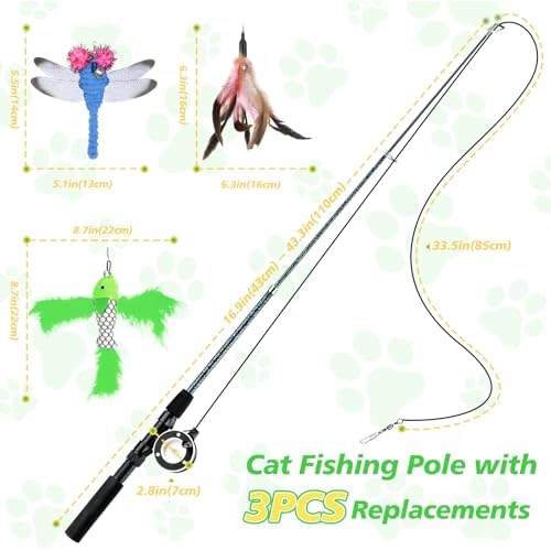 Pawaboo Cat Feather Toys, 4 Pack Interactive Cat Feather Teaser Wand Toys