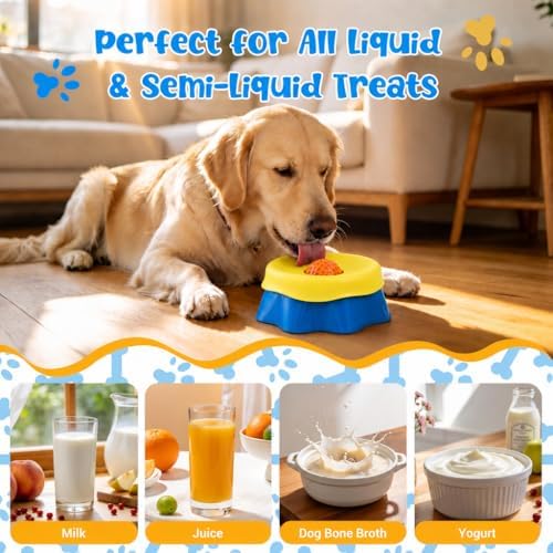 Dog Licking Bowl with Rolling Ball for Liquid Treats, Anti Slip Slow Feeder Dog Bowls with Ice Ball Mold & Clean Brush, Enrichment Puzzle Toy for Small and Medium Dogs