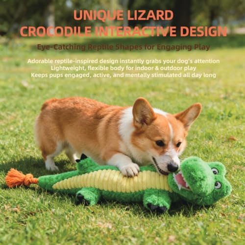23.62 Inch Stuffing Free Crocodile Squeaky Dog Toy, Tug Chew Toy for Dogs