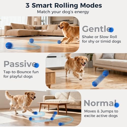 2-Pack Interactive Dog Toys, Smart Automatic Bouncing Vibrating Washable Dog Ball, Durable Pet-Safe E-TPU Material, Type-C Charging, Anti Boredom Dog Toys to Keep Them Busy for Medium & Large Dogs