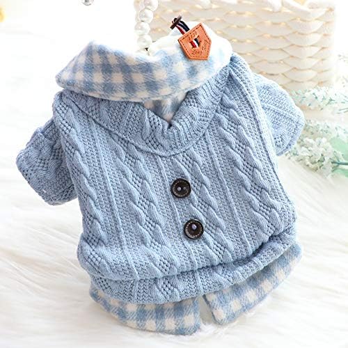 Dog Princess Sweater for Small Dogs Thick Shirt Plaid Clothes Costume Pet Girl Cute Coat Outfits Fall Costumes Winter Dog Sweaters (XS,Blue)