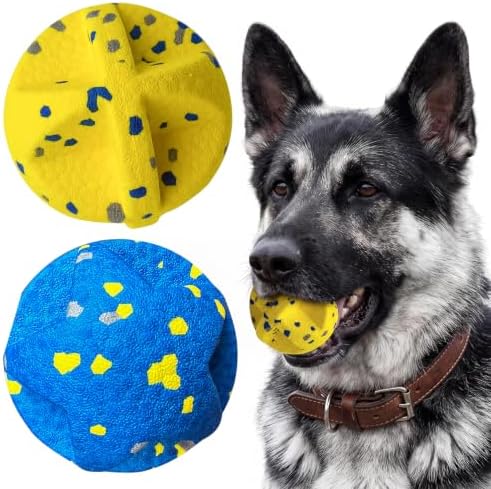 Interactive Dog Ball 2 Packs, Pet Toys Balls Bouncing Toy for Small Medium Large Dogs, Solid E-TPU, Active Rolling Puppy Toy for Exercise and Boredom Relief（Yellow + Blue）