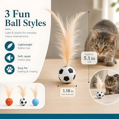 Bouncing Balls for Cats with Natural Feathers, 6 Pack Interactive Cat Toys