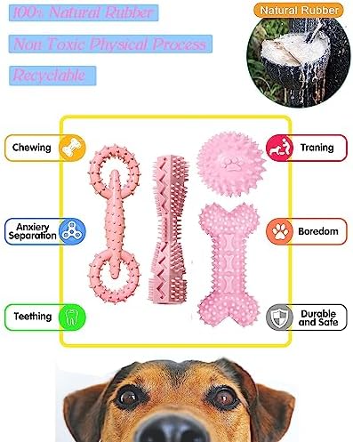 4 Pack Puppy Teething Chew Toys for Small Medium Dogs Pink Girl Dog Toy Set