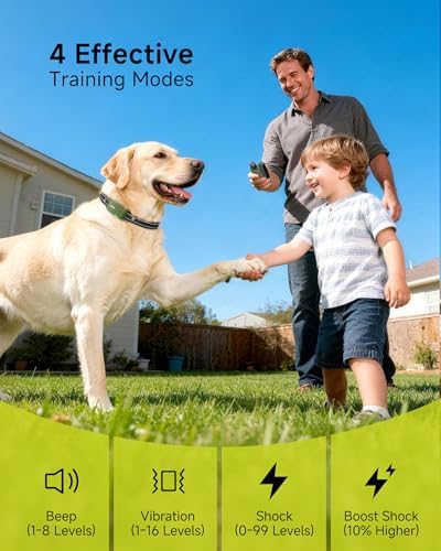 Dog Shock Collar - 4500FT Dog Training Collar with Remote | IPX8 Waterproof Electric Dog Collar with 4 Training Modes Security Lock, Rechargeable eCollar for 10-120lbs Dog(Green 2 Pack)