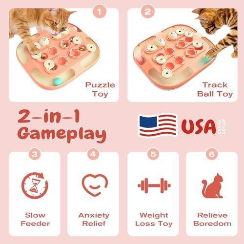 KADTC 2-in-1 Cat Puzzle Toy & Track Balls, Interactive Slow Feeder for Cats