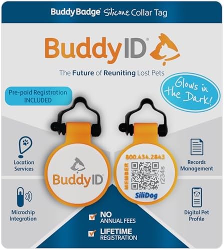 BuddyID BuddyBadge Silicone QR Pet Tag with Lifetime Registration, 1 Tag