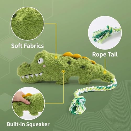 Squeaky Alligator Dog Toy Long Rope Tail for Small Medium Dogs, Durable Plush Chew Dogs Toys for Aggressive Chewers, Interactive Dog Toys for Boredom Relief and Comfort