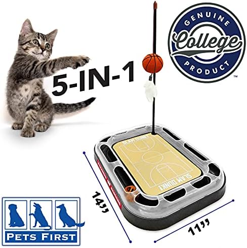 NCAA WISCONSIN Badgers Basketball Court Reversible Felt/Cardboard Cat Scratcher Toy with Interactive Cat Ball Bell Tracker - 6-in-1: Wand, Catnip-Filled Plush Basketball
