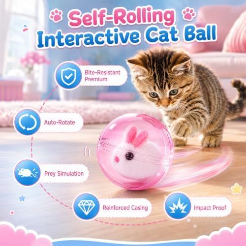 Automatic Rolling Ball Hamster, Self-Rolling Interactive Cat Ball, Hamsters Running Exercise Balls - Interactive Plush Toys, Hands-Free Play for Indoor Cats, Small Dogs Chasing(Blue, Mouse)