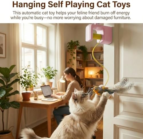 Interactive Cat Toys for Indoor Cats, Automatic Hanging Door Toys Pink