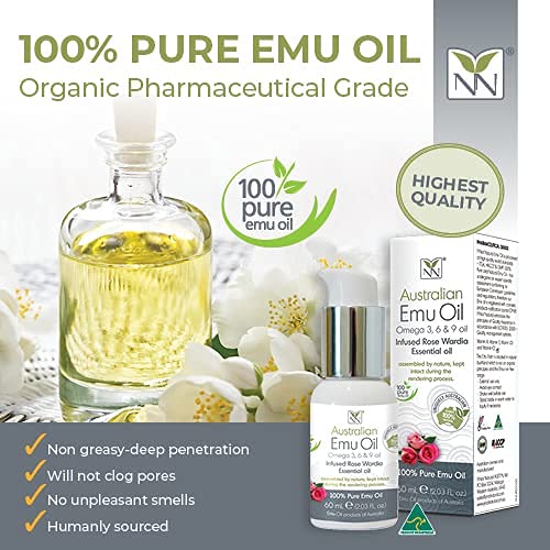 Y Not Natural Pure Emu Oil - Organic Moisture for Face, Body, Hair, Scalp & Nails - Rich in Omega 3-6-9, Vitamins & Essential Minerals - Australian Emu Oil (60ml) 2.03 fl oz - Rose Wardia
