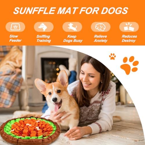 SZEE Snuffle Mat for Dogs, Adjustable Sniffing Mat for Smell Training and Slow Eating, Dog Snuffle Pad for Mental Stimulation and Enrichment, Interactive Toys for Pets (Orange and Green)