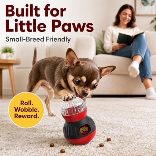 HCY&WLD Dog Interactive Puzzle Toys Adjustable Treat Dispensing Ball (Red) | Sturdy Material, Self-Righting Wobble Base, Indoor Enrichment, Slow Feeder, Smarter Play, Mental Stimulation, Boredom Buster