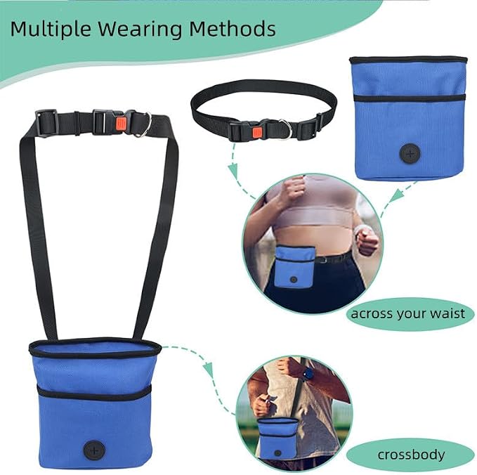 Dog Treat Pouch Pet Training Pouch with Adjustable Strap Dog Walking Bag Holder Built-in Poop Bag Dispenser Portable Puppy Bait Reward Pouches Pet Treat Snack Carrier Pocket, Hands-Free Training