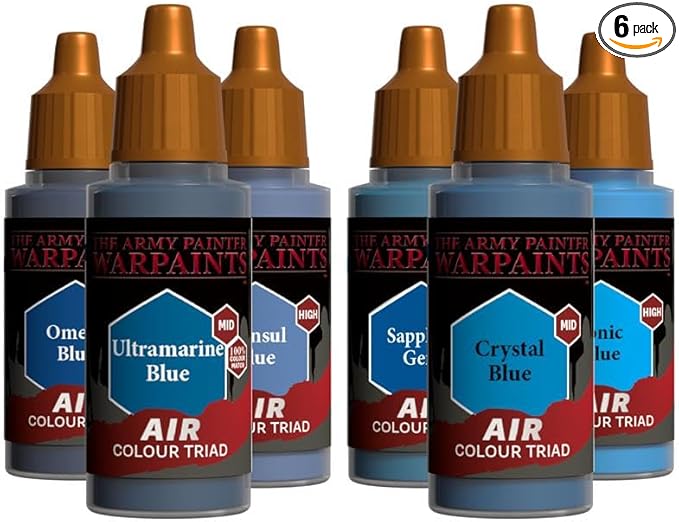 The Army Painter, Airbrush Primary Bundle Blue, 2 Colour Air Triads with 6 x 18 ml Pre-thinned Acrylic Airbrush Paints - Air Brush Miniature Paint for D&D & Warhammer Miniatures