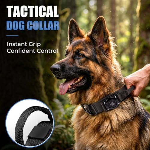 Tactical AirTag Dog Collar with Holder for Medium Large Dogs, Black, XL