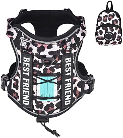 Petmolico No Pull Dog Harness, Tactical Dog Vest with Dog Treat Pouch, Leopard Small