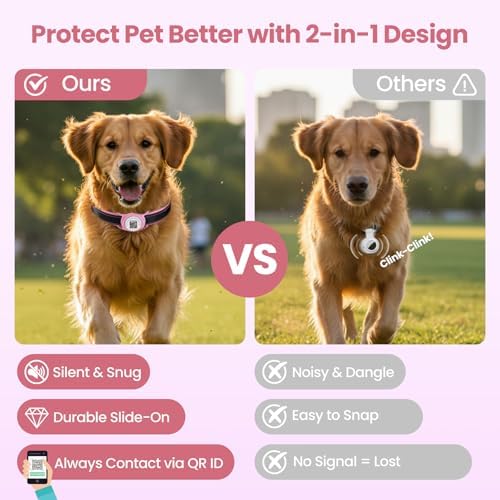 for AirTag Dog Collar Holder, Waterproof Smart QR Code for Air Tag Holder Cats and Dogs, for AirTag Protective Cases - Scan Alert, Instant Location, Pet Online Profile, Contacts Info (1 Pack, Pink)