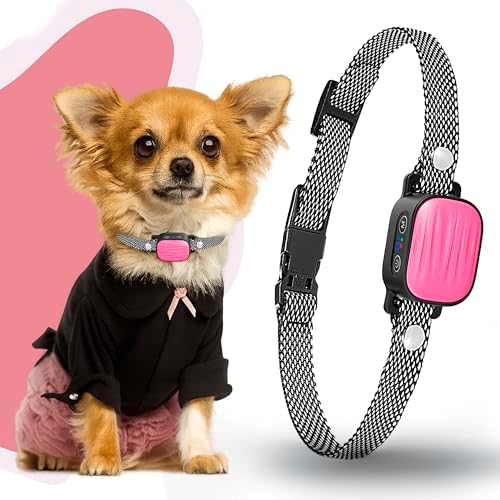 Bark Collar for Small/Medium Dogs, No Shock Anti Bark Collar, Rechargeable Anti Barking Collar w/2 Vibration & Beep Modes, Waterproof Shockless Smart Dog Stop Barking Control Device (Pink)