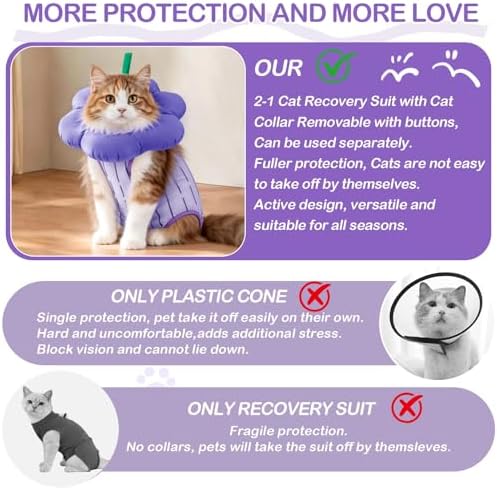 EMUST Cat Recovery Suit with Soft Cone Collar for Female Cats Anti-Licking